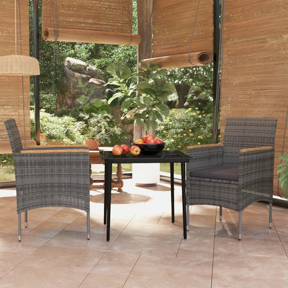 Set da Pranzo da Giardino 3 pz con Cuscini Grigio e Nero | homemem39