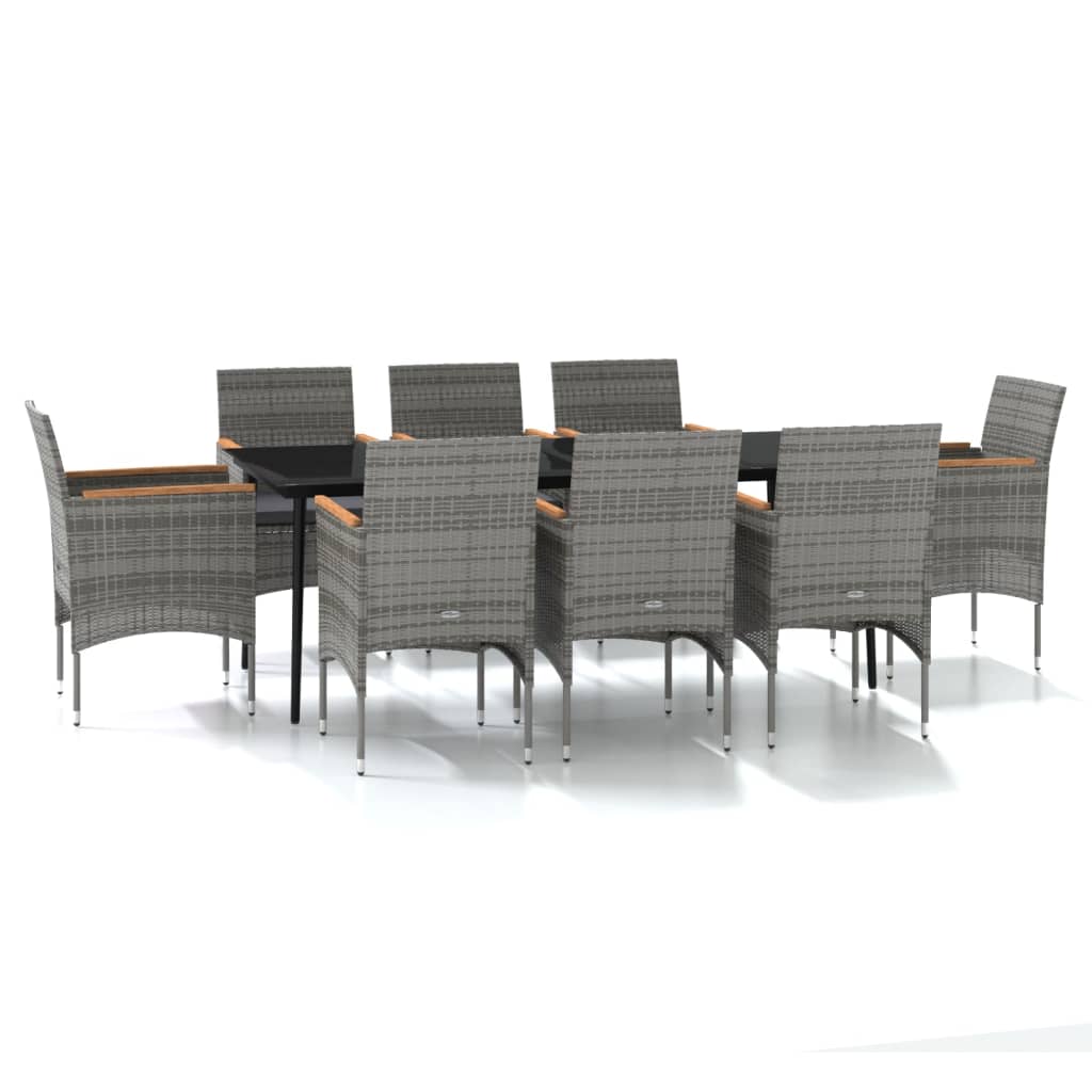 Set da Pranzo da Giardino 9 pz con Cuscini Nero e Grigio - homemem39