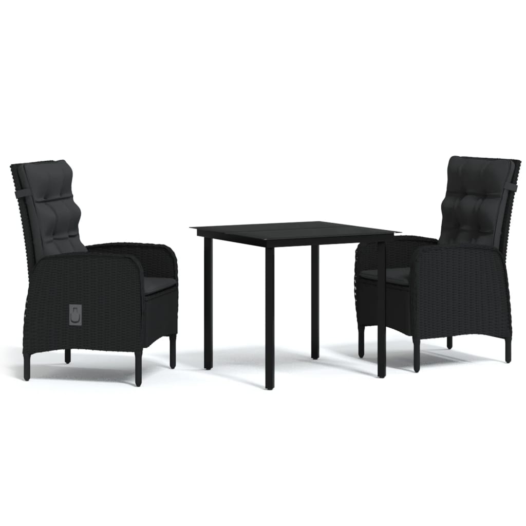 Set da Pranzo da Giardino 3 pz con Cuscini Nero | homemem39