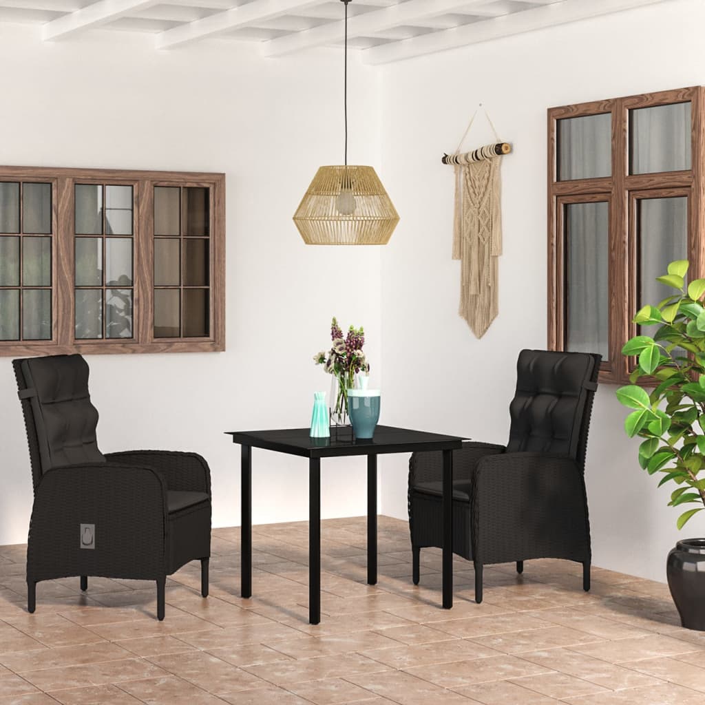 Set da Pranzo da Giardino 3 pz con Cuscini Nero | homemem39