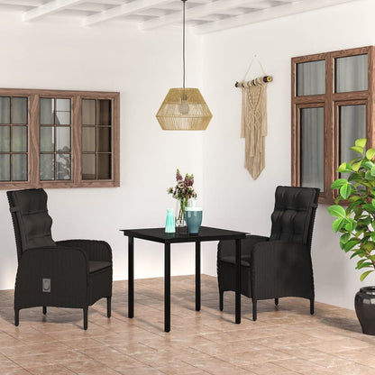 Set da Pranzo da Giardino 3 pz con Cuscini Nero | homemem39