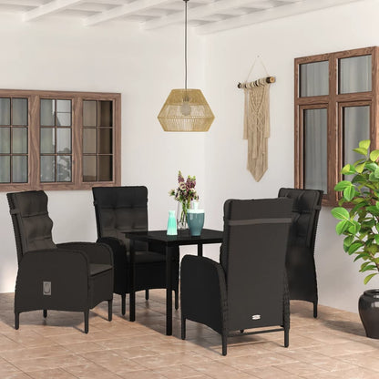Set da Pranzo da Giardino 5 pz con Cuscini Nero | homemem39