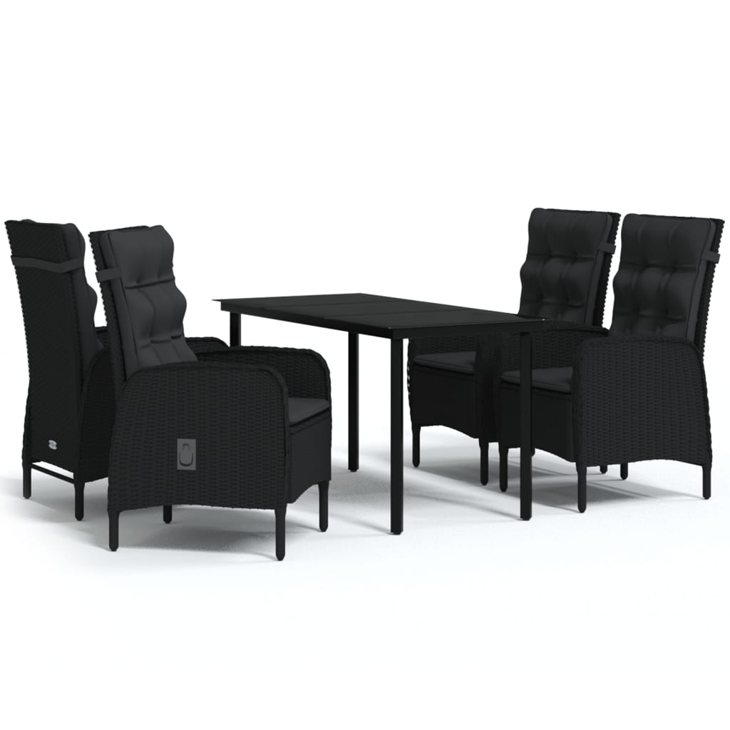 Set da Pranzo da Giardino 5 pz con Cuscini Nero | homemem39