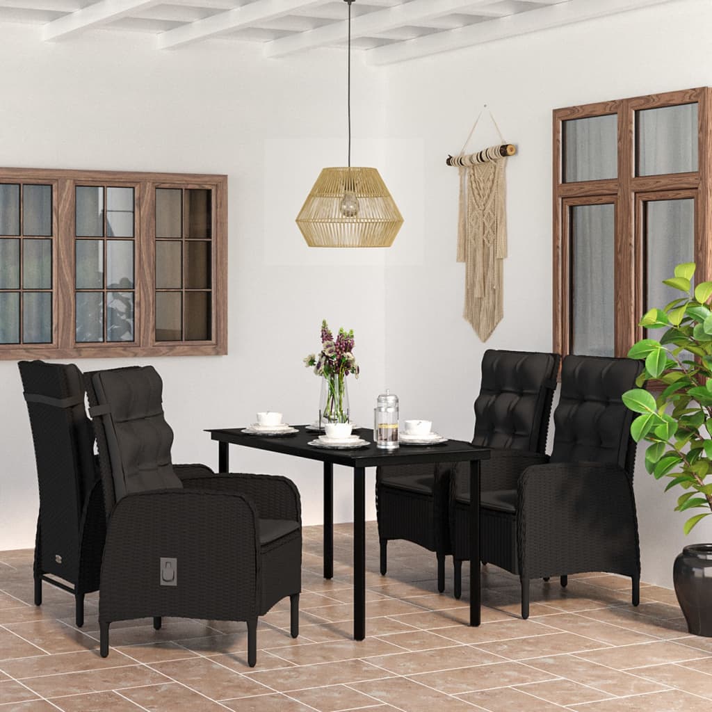 Set da Pranzo da Giardino 5 pz con Cuscini Nero - homemem39