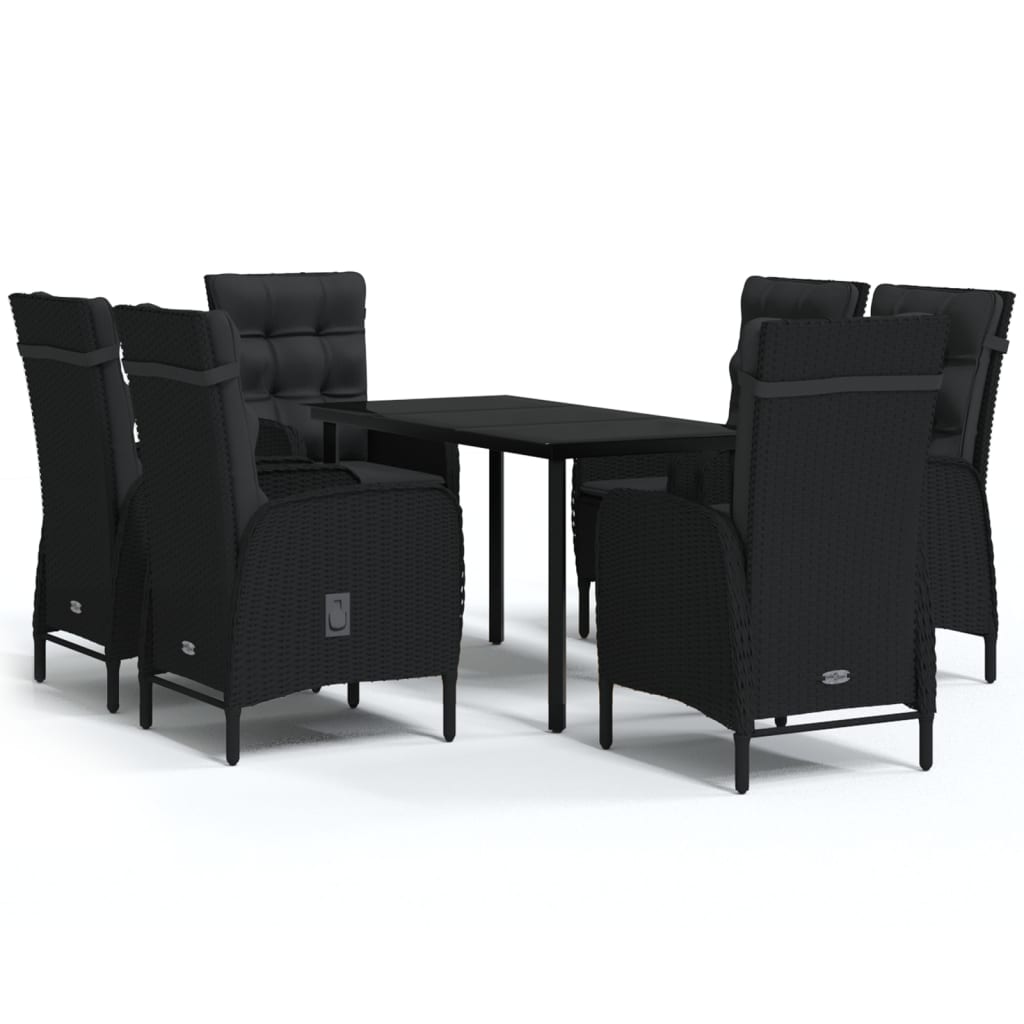 Set da Pranzo da Giardino 7 pz con Cuscini Nero | homemem39