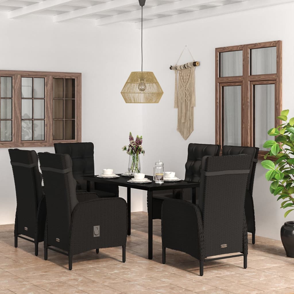 Set da Pranzo da Giardino 7 pz con Cuscini Nero | homemem39