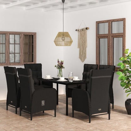 Set da Pranzo da Giardino 7 pz con Cuscini Nero | homemem39