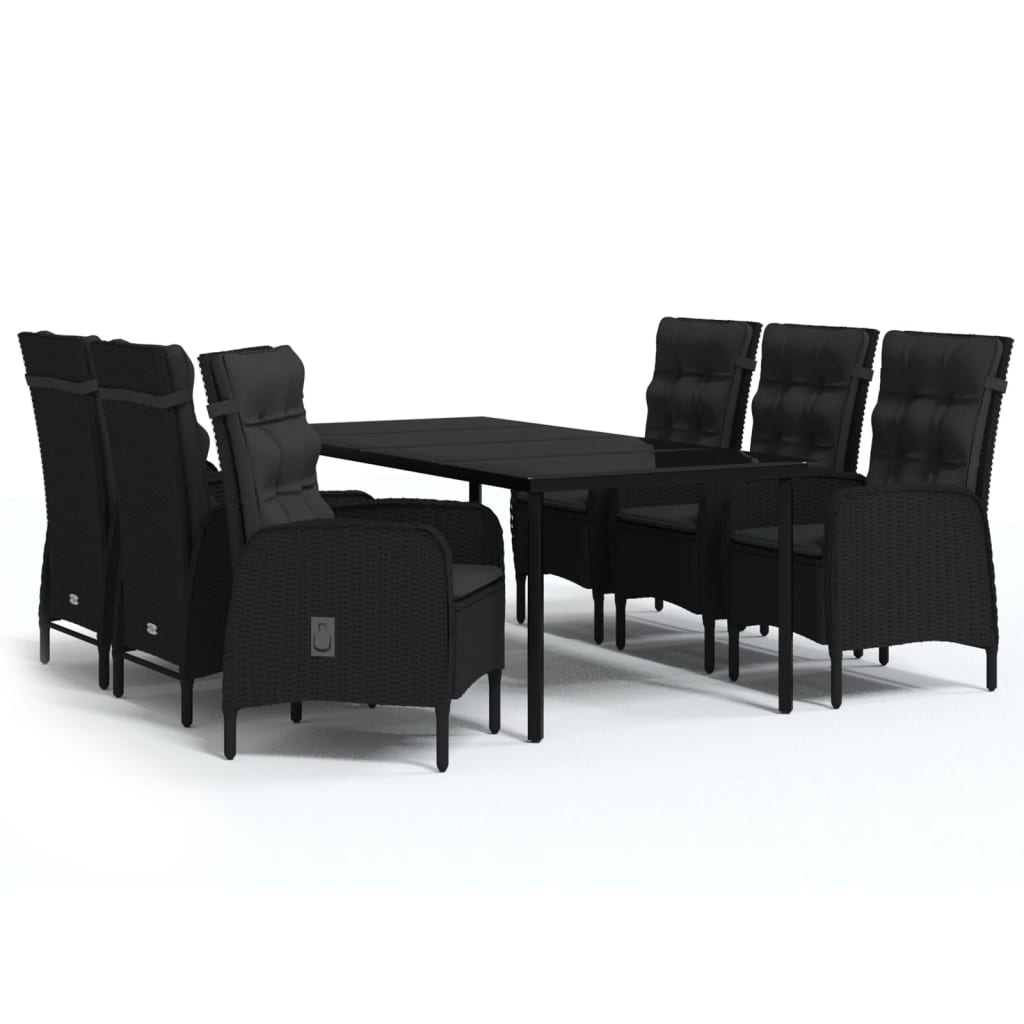 Set da Pranzo da Giardino 7 pz con Cuscini Nero | homemem39