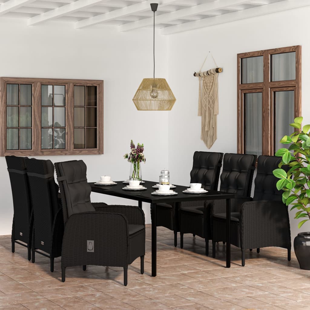 Set da Pranzo da Giardino 7 pz con Cuscini Nero | homemem39