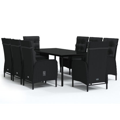 Set da Pranzo da Giardino 9 pz con Cuscini Nero | homemem39