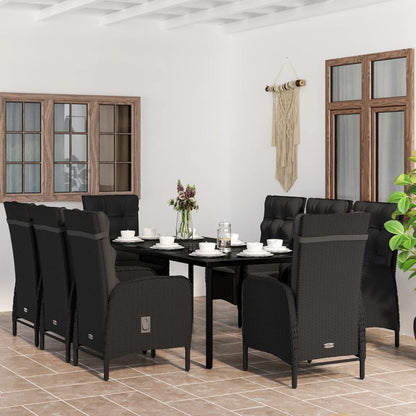 Set da Pranzo da Giardino 9 pz con Cuscini Nero - homemem39