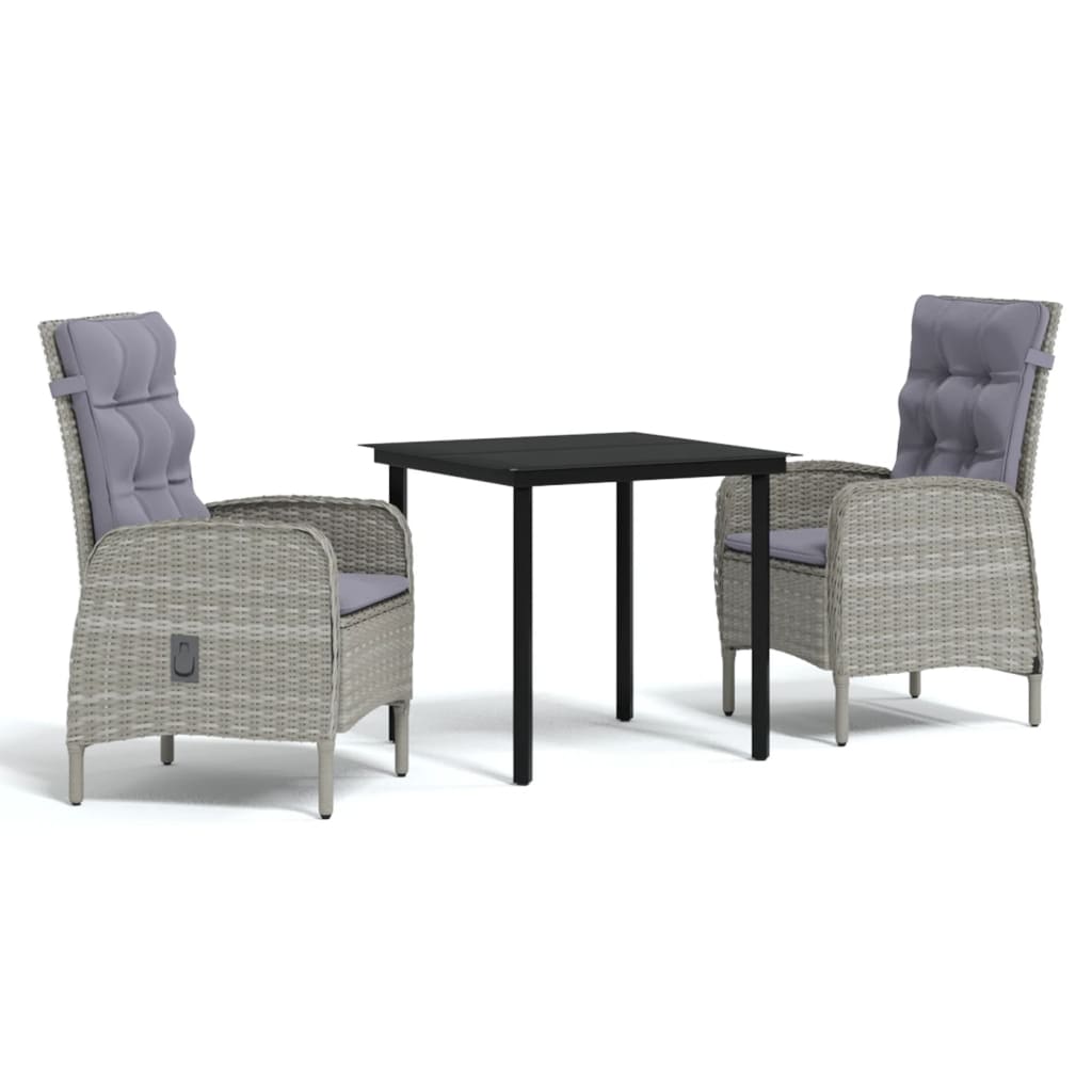 Set da Pranzo da Giardino 3 pz con Cuscini Grigio e Nero | homemem39