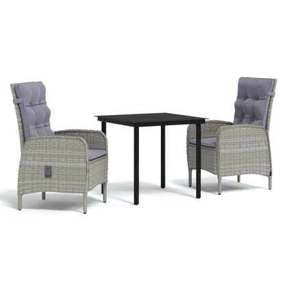 Set da Pranzo da Giardino 3 pz con Cuscini Grigio e Nero | homemem39