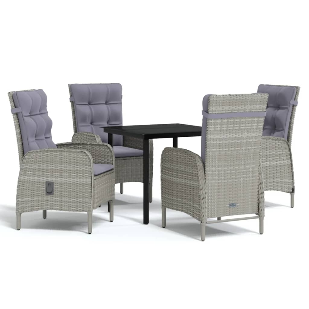 Set da Pranzo da Giardino 5 pz con Cuscini Grigio e Nero | homemem39