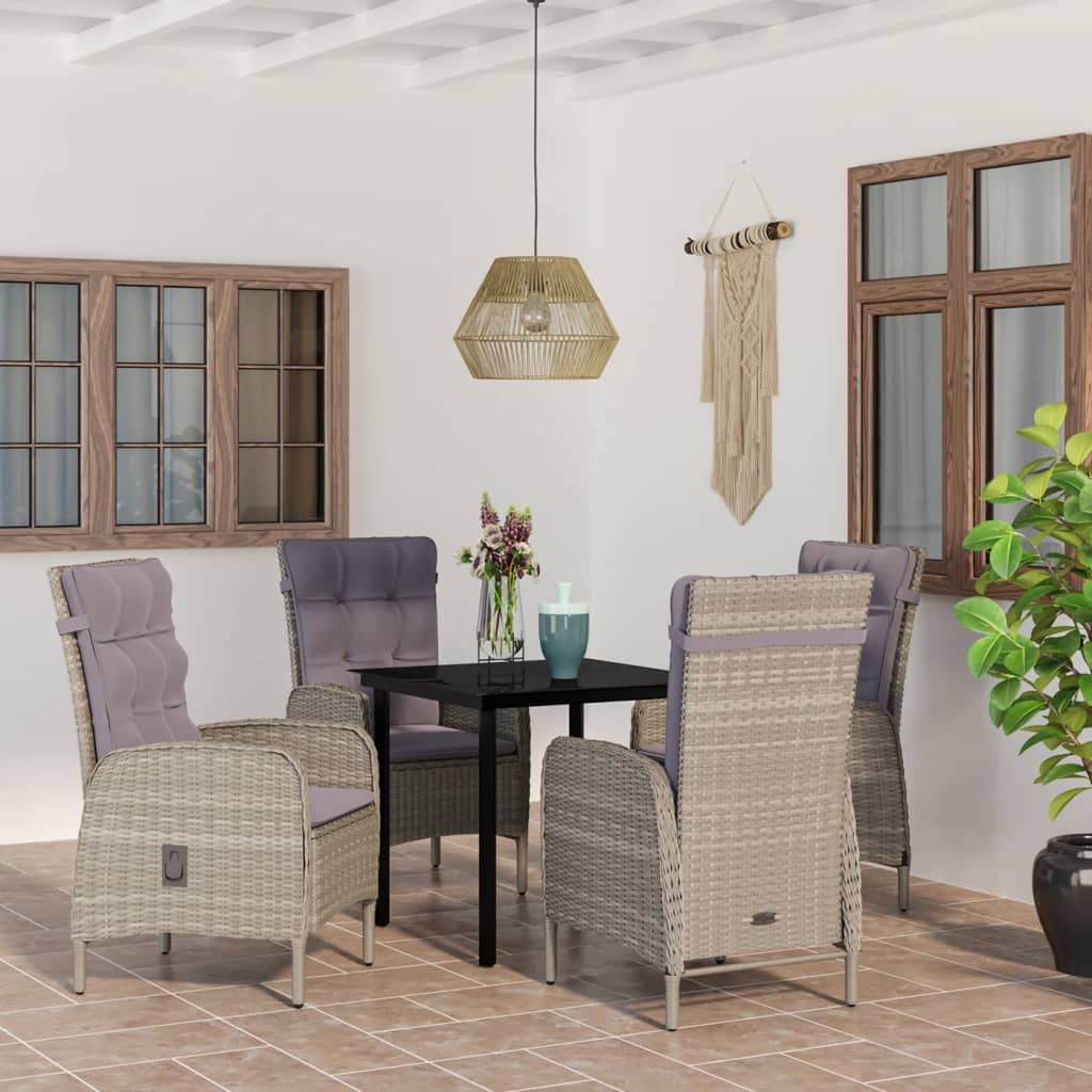 Set da Pranzo da Giardino 5 pz con Cuscini Grigio e Nero | homemem39