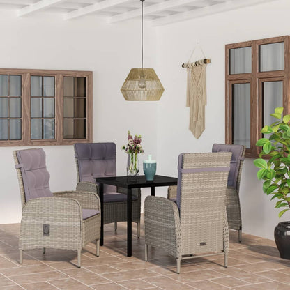 Set da Pranzo da Giardino 5 pz con Cuscini Grigio e Nero | homemem39