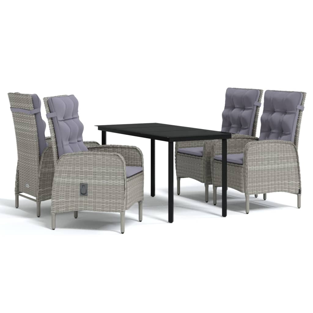 Set da Pranzo da Giardino 5 pz con Cuscini Grigio e Nero | homemem39