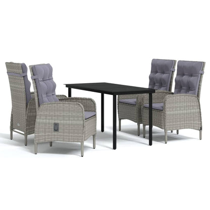 Set da Pranzo da Giardino 5 pz con Cuscini Grigio e Nero | homemem39