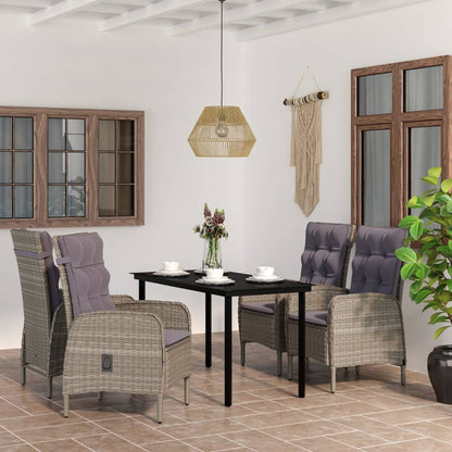Set da Pranzo da Giardino 5 pz con Cuscini Grigio e Nero | homemem39