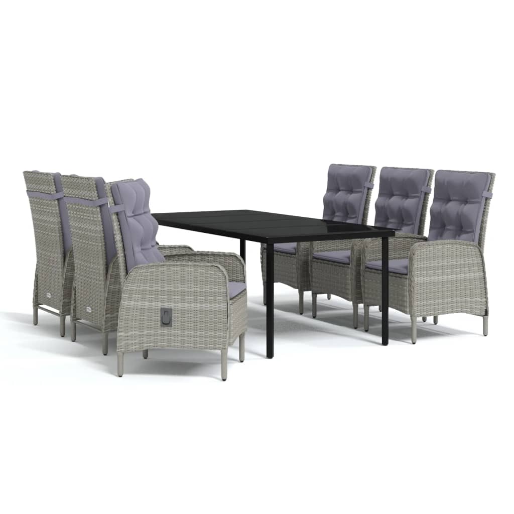 Set da Pranzo da Giardino 7 pz con Cuscini Grigio e Nero | homemem39