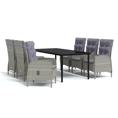 Set da Pranzo da Giardino 7 pz con Cuscini Grigio e Nero | homemem39