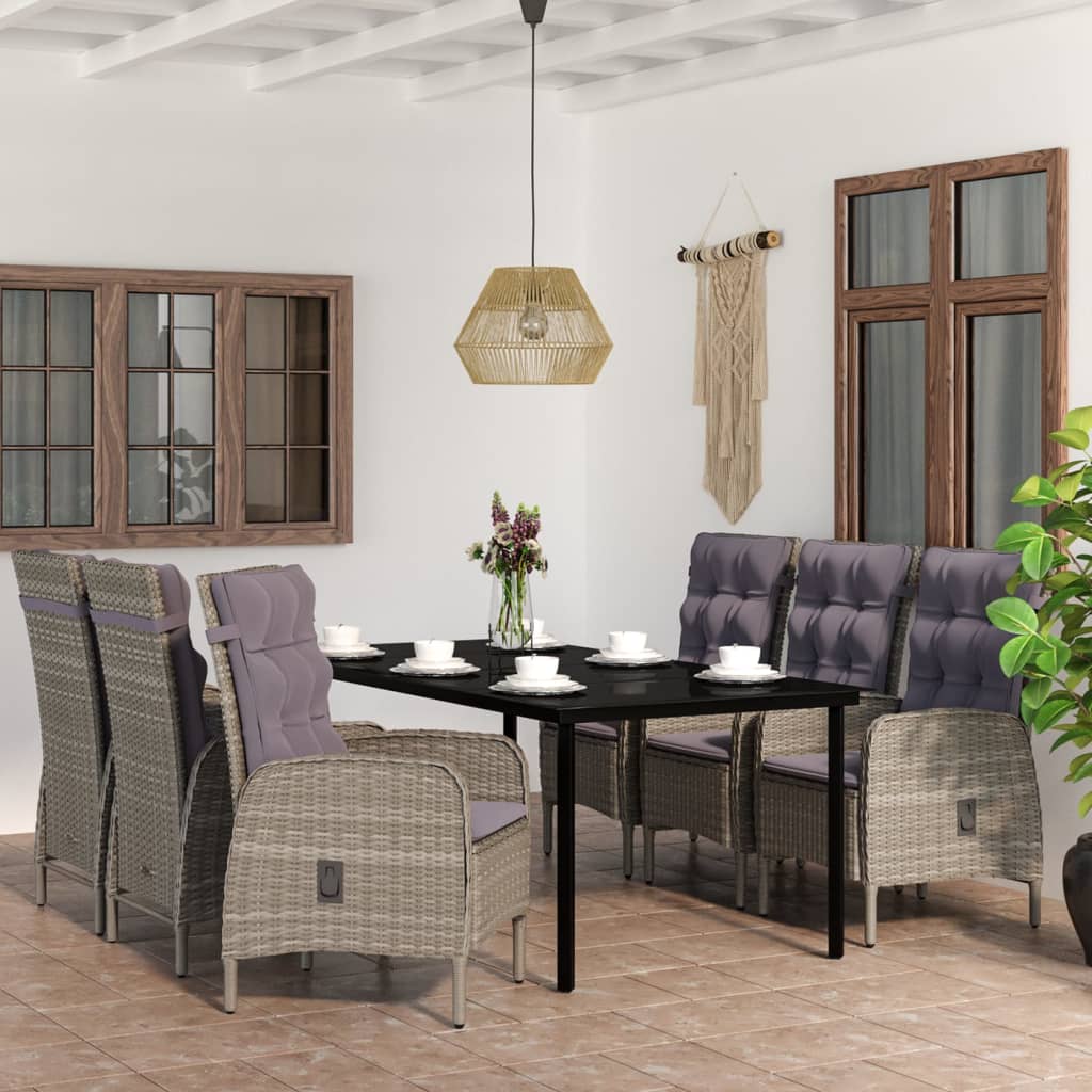 Set da Pranzo da Giardino 7 pz con Cuscini Grigio e Nero - homemem39
