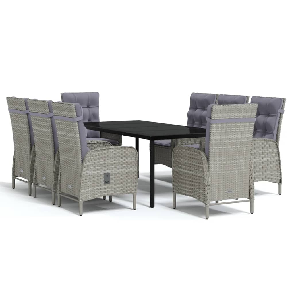 Set da Pranzo da Giardino 9 pz con Cuscini Nero e Grigio | homemem39