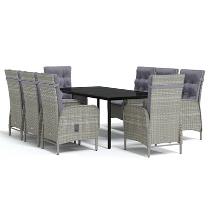 Set da Pranzo da Giardino 9 pz con Cuscini Nero e Grigio | homemem39