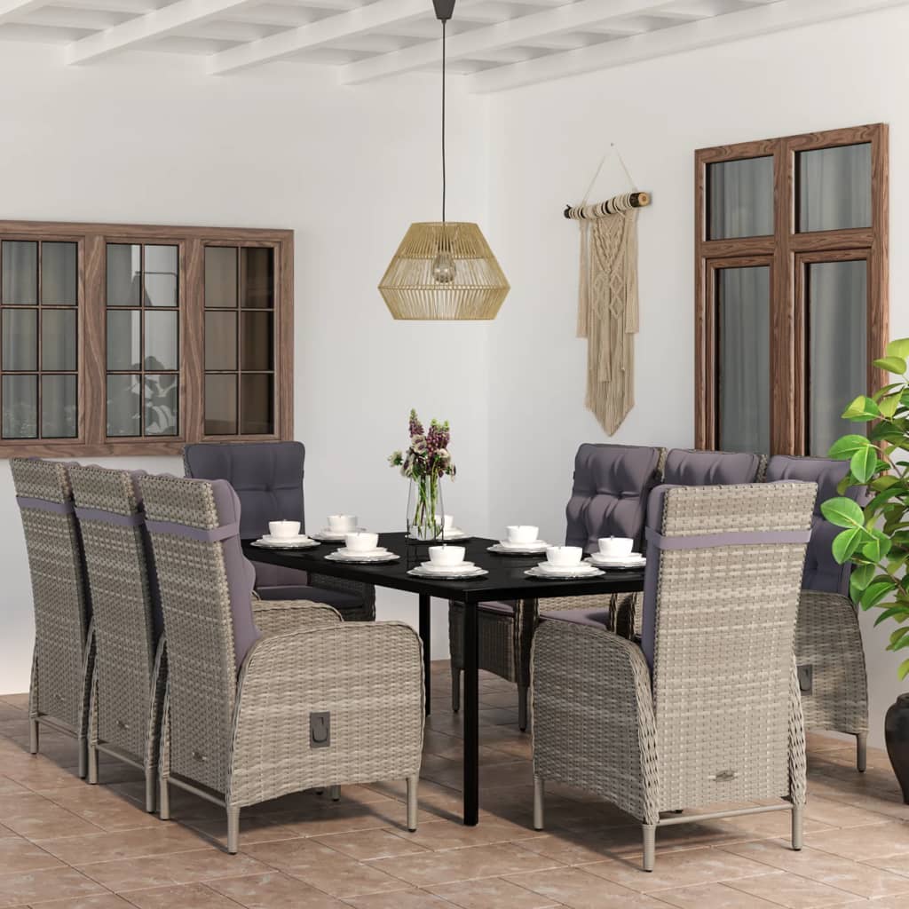 Set da Pranzo da Giardino 9 pz con Cuscini Nero e Grigio | homemem39
