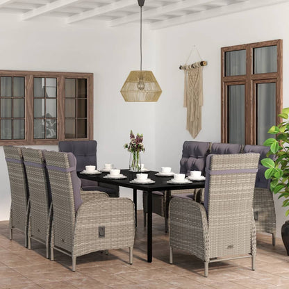Set da Pranzo da Giardino 9 pz con Cuscini Nero e Grigio | homemem39