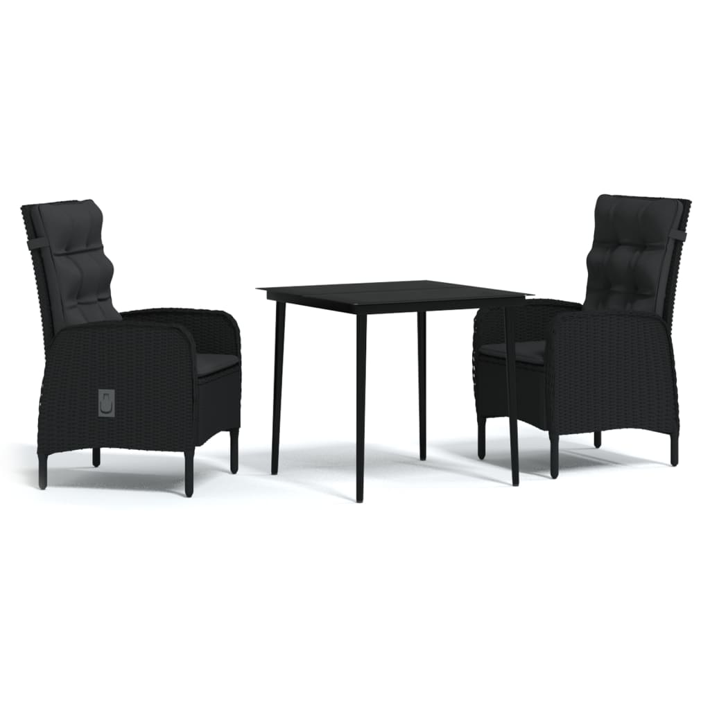 Set da Pranzo da Giardino 3 pz con Cuscini Nero | homemem39