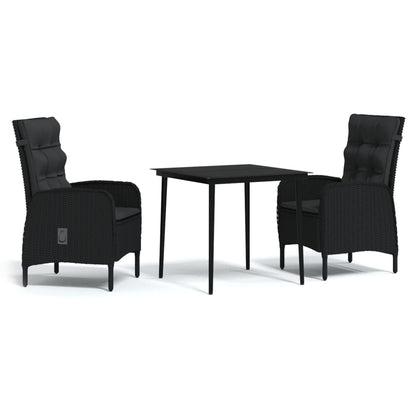 Set da Pranzo da Giardino 3 pz con Cuscini Nero | homemem39