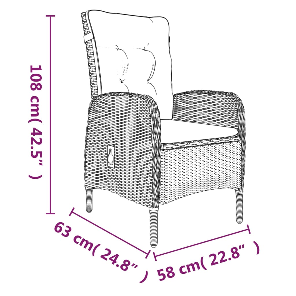 Set da Pranzo da Giardino 3 pz con Cuscini Nero | homemem39