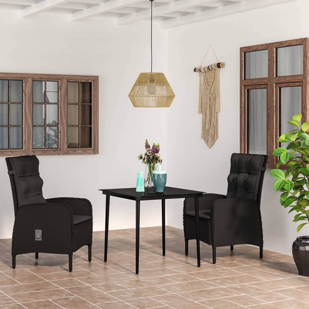 Set da Pranzo da Giardino 3 pz con Cuscini Nero | homemem39