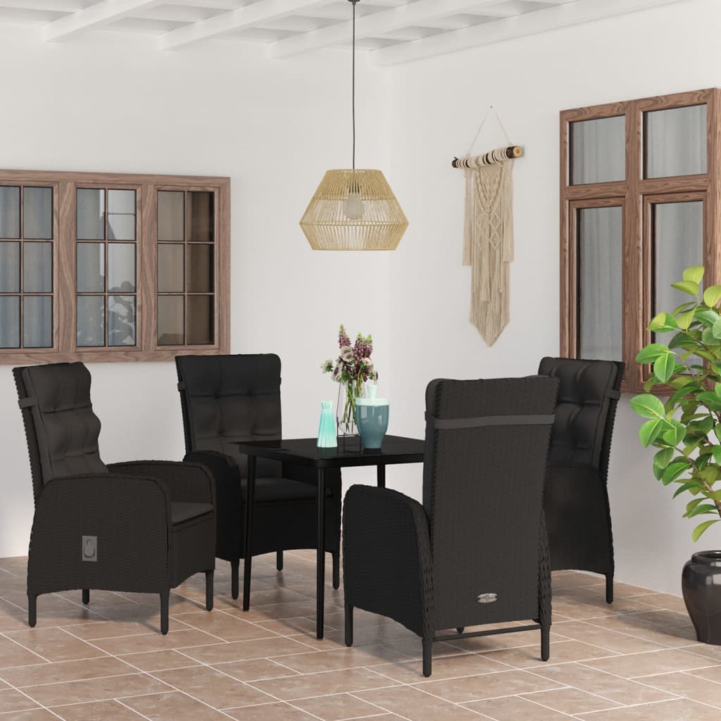 Set da Pranzo da Giardino 5 pz con Cuscini Nero | homemem39