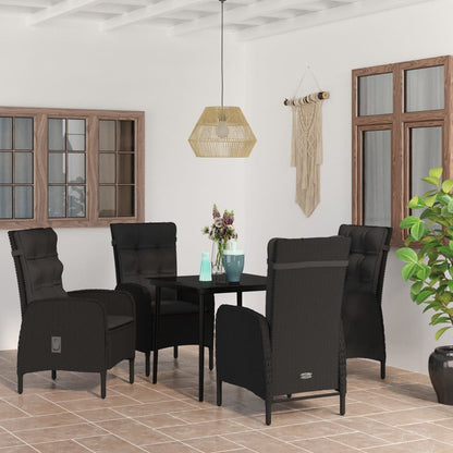 Set da Pranzo da Giardino 5 pz con Cuscini Nero | homemem39