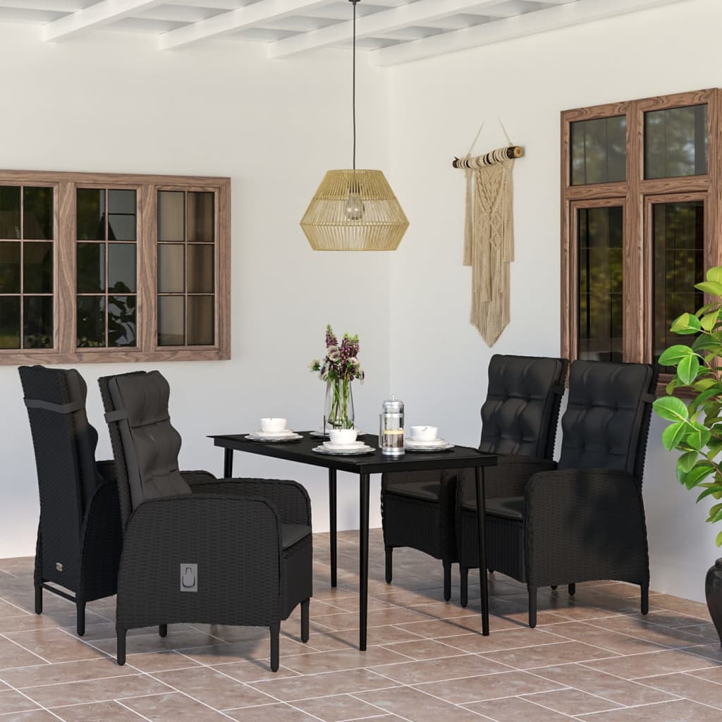 Set da Pranzo da Giardino 5 pz con Cuscini Nero | homemem39