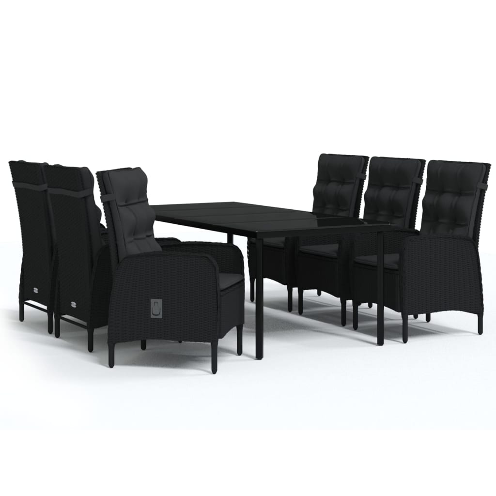 Set da Pranzo da Giardino 7 pz con Cuscini Nero | homemem39