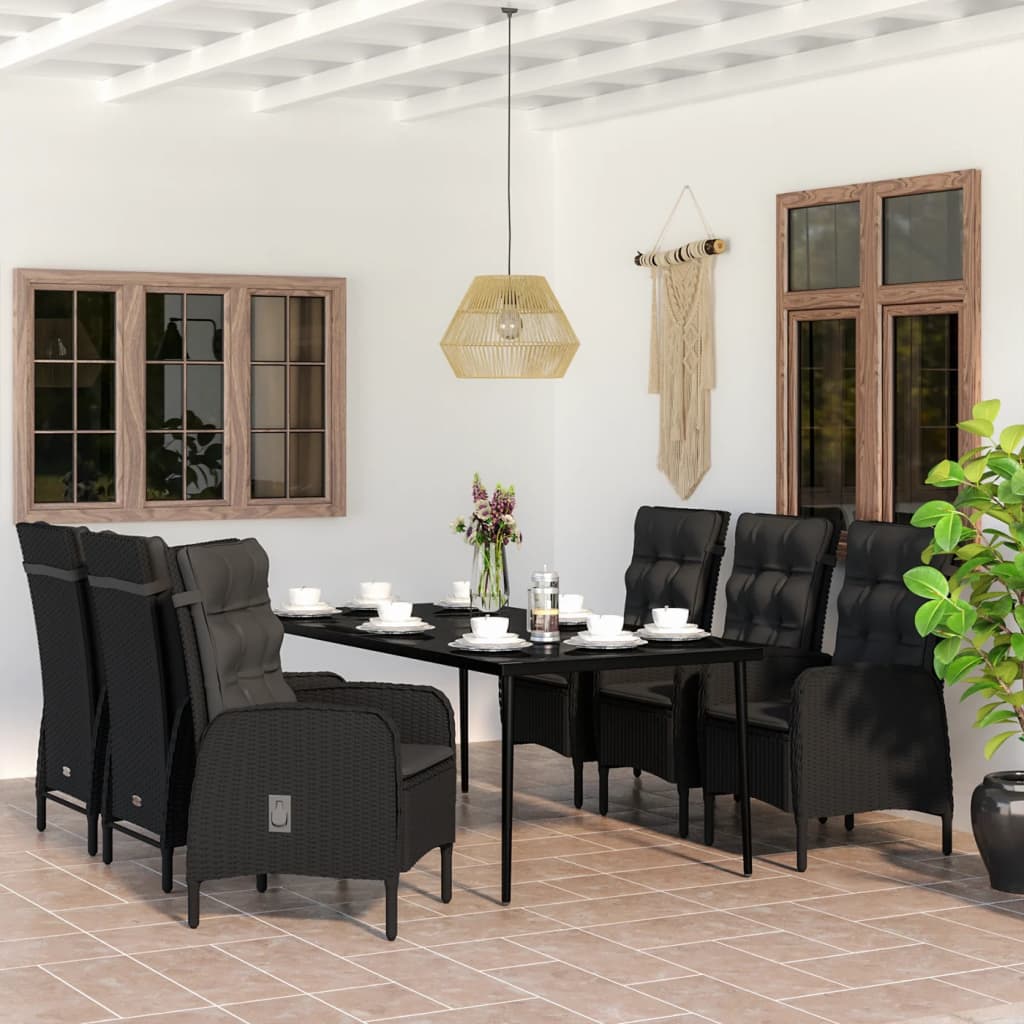 Set da Pranzo da Giardino 7 pz con Cuscini Nero | homemem39