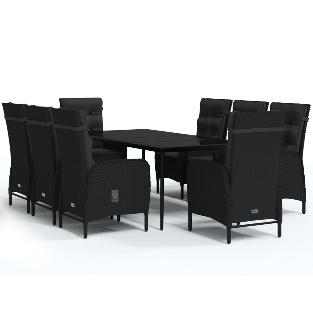 Set da Pranzo da Giardino 9 pz con Cuscini Nero - homemem39