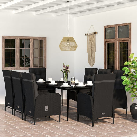 Set da Pranzo da Giardino 9 pz con Cuscini Nero - homemem39