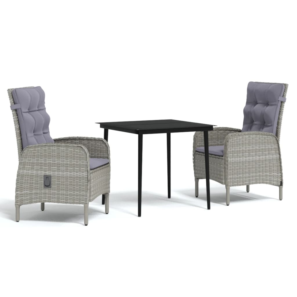 Set da Pranzo da Giardino 3 pz con Cuscini Grigio e Nero | homemem39