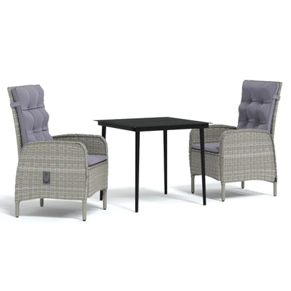 Set da Pranzo da Giardino 3 pz con Cuscini Grigio e Nero | homemem39