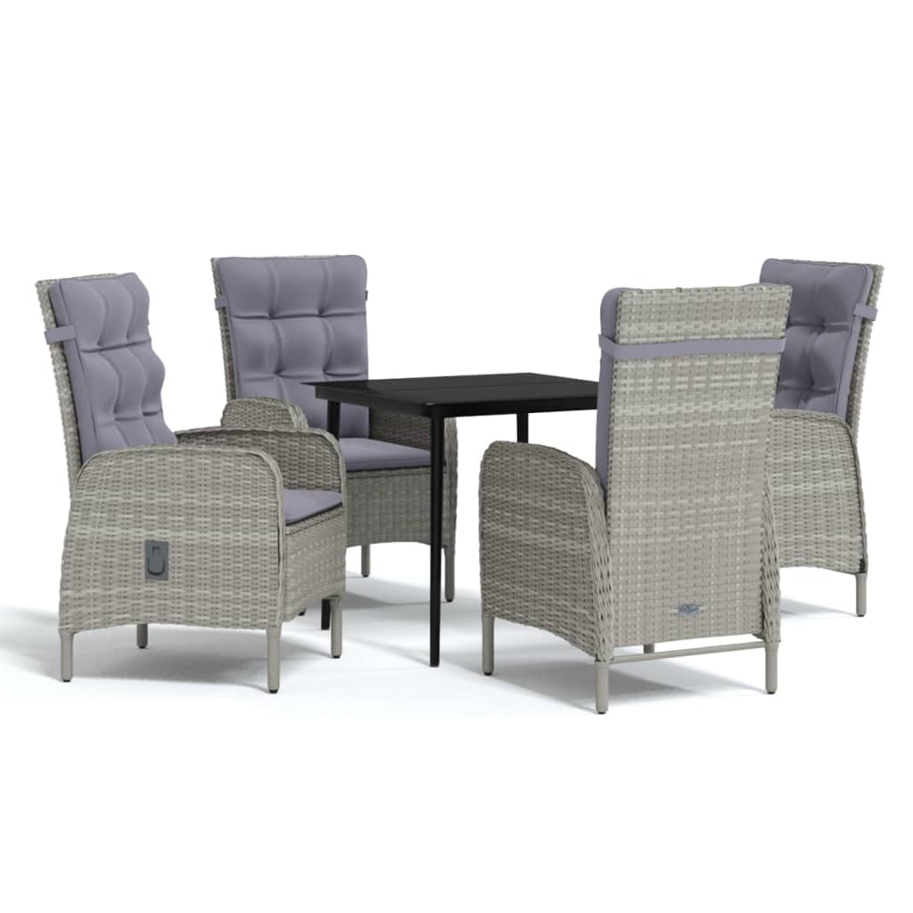 Set da Pranzo da Giardino 5 pz con Cuscini Grigio e Nero | homemem39