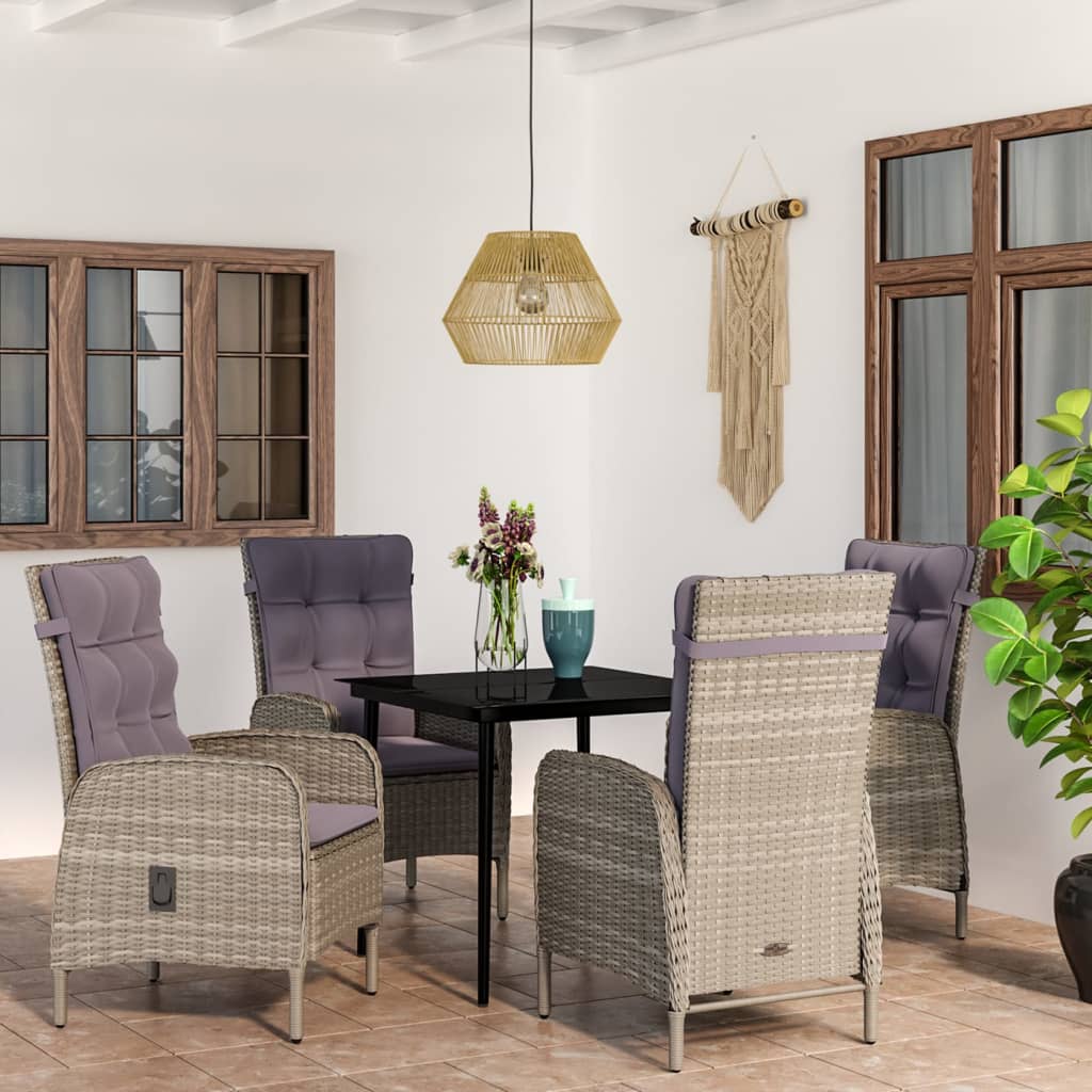 Set da Pranzo da Giardino 5 pz con Cuscini Grigio e Nero | homemem39