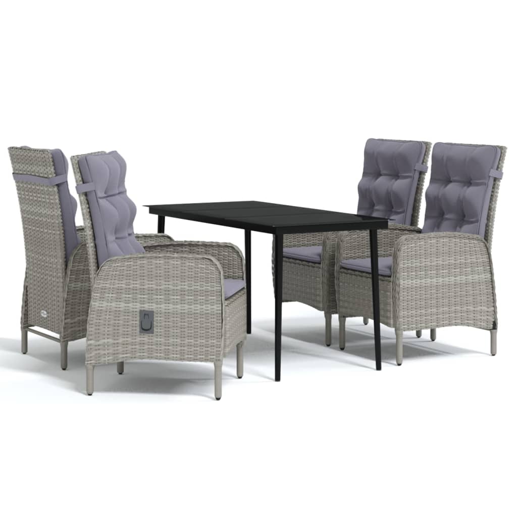 Set da Pranzo da Giardino 5 pz con Cuscini Grigio e Nero | homemem39