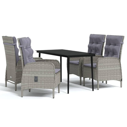 Set da Pranzo da Giardino 5 pz con Cuscini Grigio e Nero | homemem39