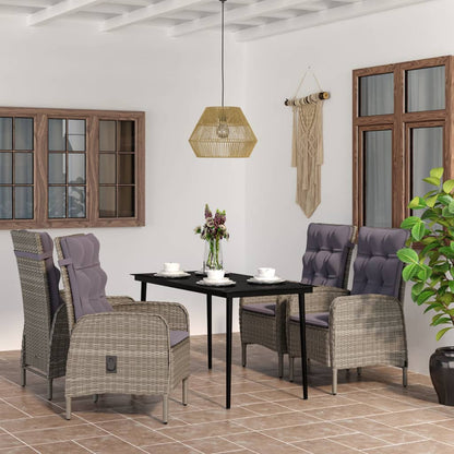 Set da Pranzo da Giardino 5 pz con Cuscini Grigio e Nero | homemem39