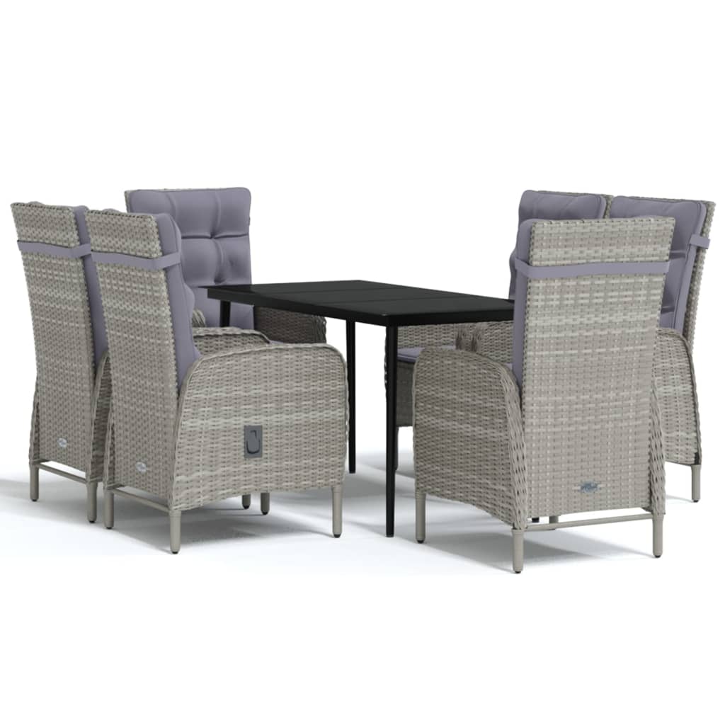 Set da Pranzo da Giardino 7 pz con Cuscini Grigio e Nero | homemem39