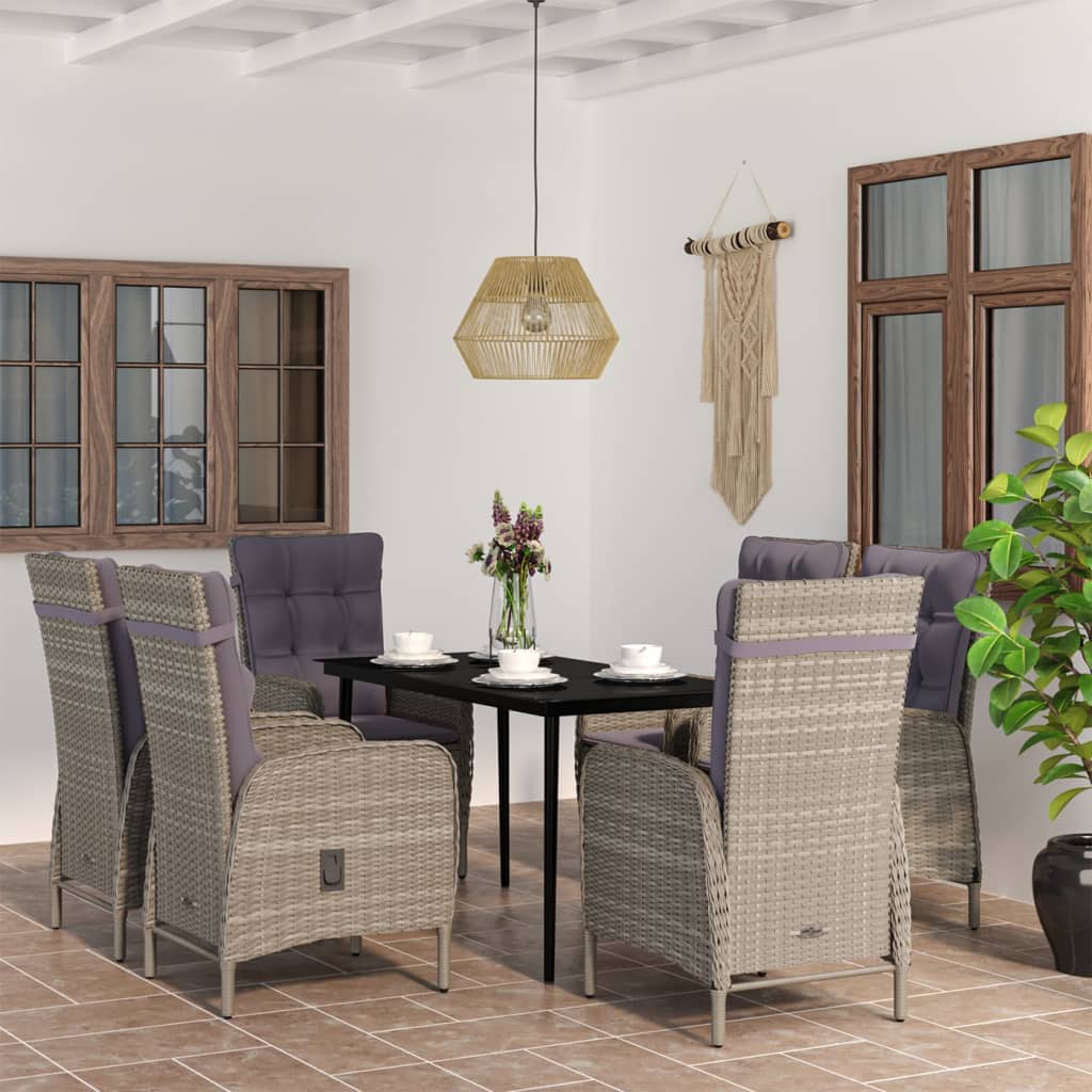 Set da Pranzo da Giardino 7 pz con Cuscini Grigio e Nero | homemem39